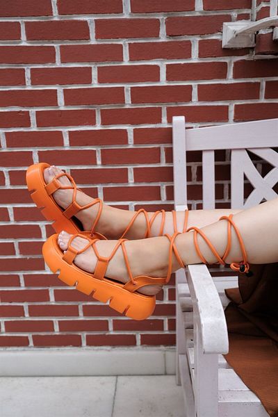 sovrana Thick Sole Rope Detailed Sandals Orange