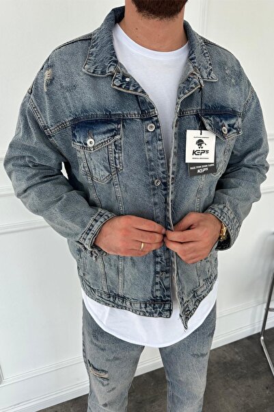 MADZEYMODA Чоловіча зручна модель з розрізами, синя джинсова сорочка KE-612