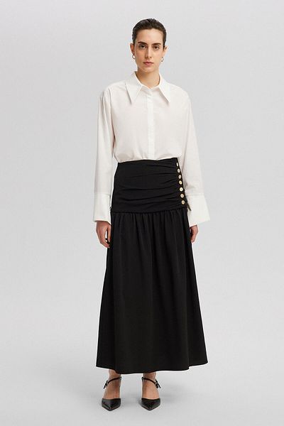 Touché Privé Linen Textured Button Detailed Skirt