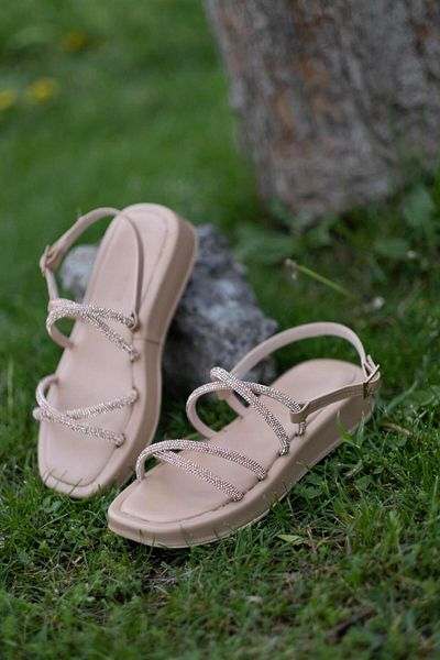 sovrana Stone Detailed Sandals Tan