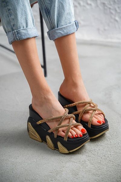 Modanizm Pochito Gold Heeled Slippers