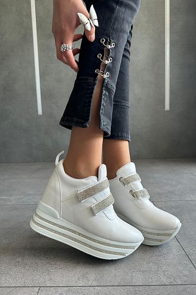 Modanizm Zella White Wedge Sneakers