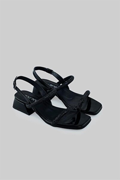 sovrana Black Patent Leather - Low Heeled Shoes with Stone Detail