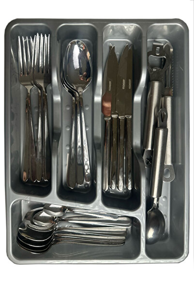SİHİRLİ AYAKLAR 5 Compartment Spoon Holder Fork Knife Holder Drawer Organizer Organizer 23*33cm