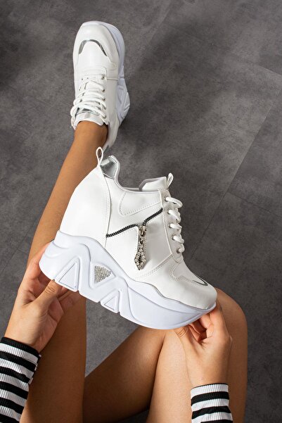 Modanizm Lia White Sneakers with Hidden Heels