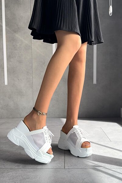 Modanizm Ivan White Heeled Women's Slippers