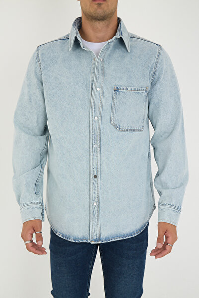 ENZİM JEANS Мъжка ежедневна риза-сако от 100% памук деним/дънки