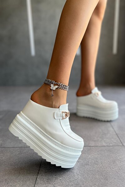 Modanizm Leroy White - Wedge Heeled Slippers