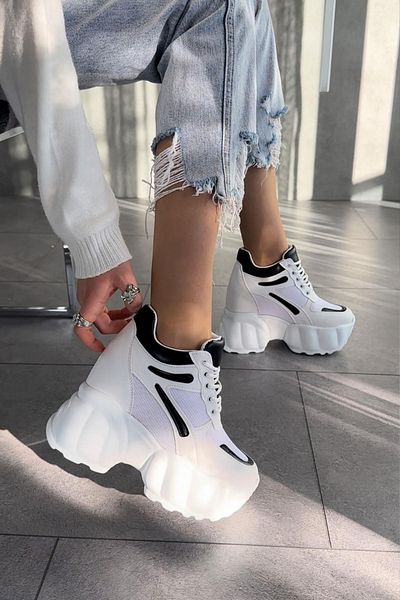 Modanizm Evanora White and Black Wedge Sneakers