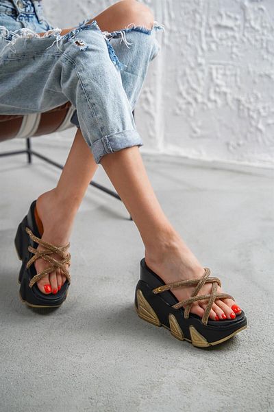 Modanizm Pochito Gold Heeled Slippers