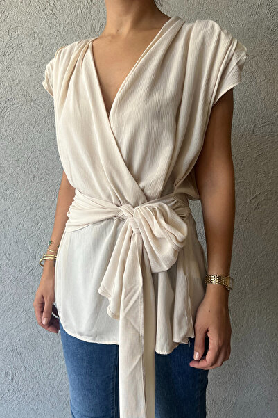 Seda Yalçın Atelier Beige Padded Double Breasted Collar Blouse