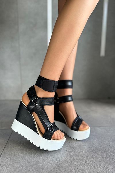 Modanizm Martinez Black Wedge Heeled Sandals