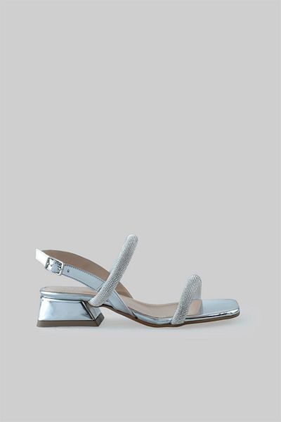 sovrana Stone Detailed Low Heel Shoes Silver Mirror