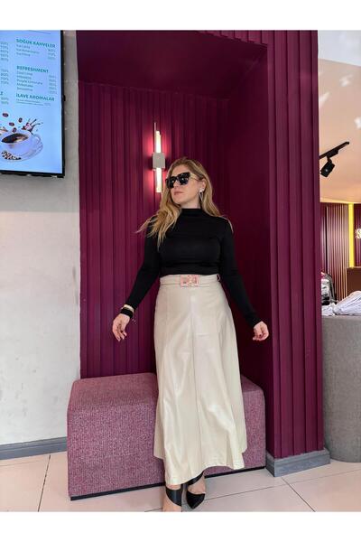 FASTPERY 3141 Kemerli Deri Etek Bej