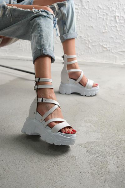 Modanizm Mindy White Wedge Heeled Sandals