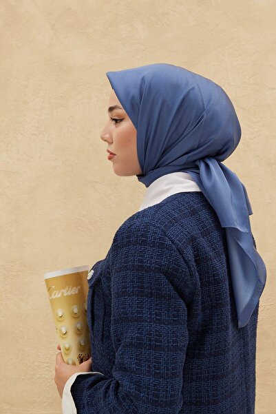 Silk Home Plain Shiny Scarf - Indigo