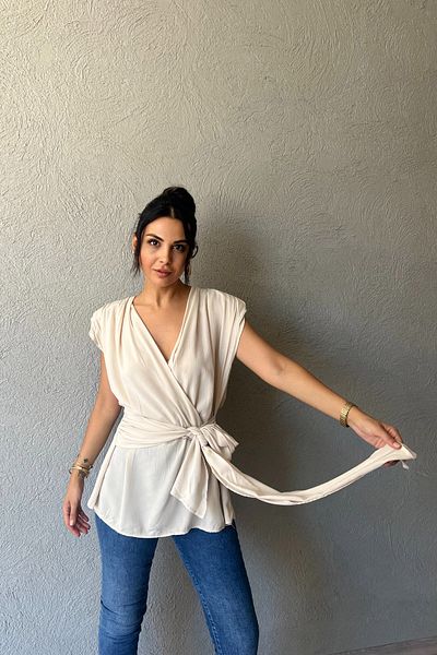 Seda Yalçın Atelier Beige Padded Double Breasted Collar Blouse