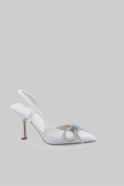 sovrana Ribbon Detailed Heeled Shoes Beige Matte Satin