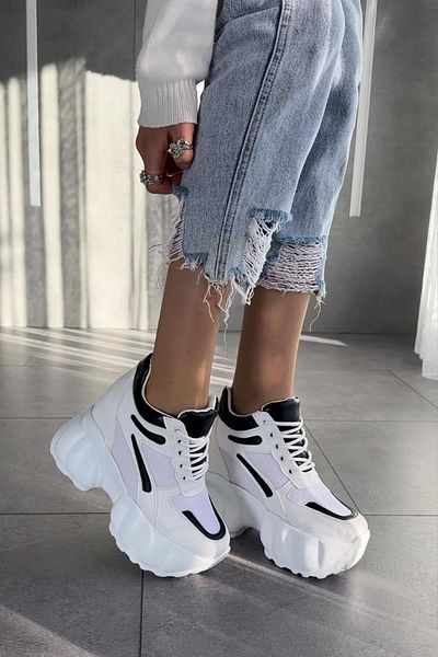 Modanizm Evanora White and Black Wedge Sneakers