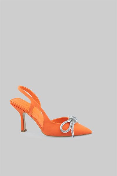 sovrana Ribbon Detailed Heeled Shoes Orange Matte Satin