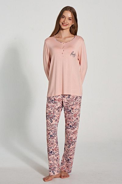 PINARCA Pınarca Women's Pajama Set Long Sleeve Buttoned Crew Neck