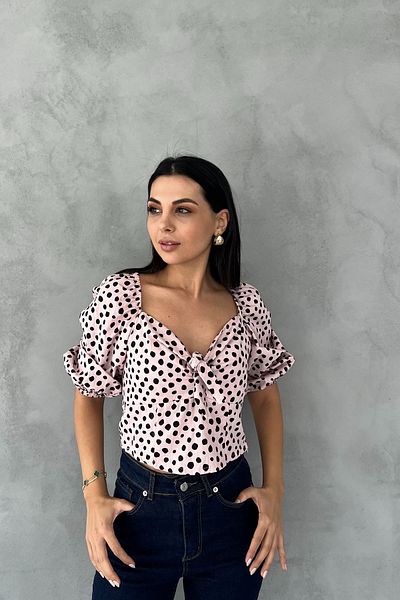 Seda Yalçın Atelier Powder Polka Dot Front Tie Detailed Crop