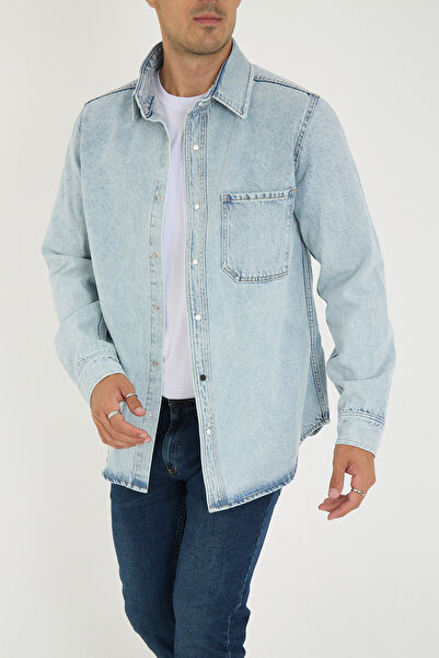 ENZİM JEANS Мъжка ежедневна риза-сако от 100% памук деним/дънки