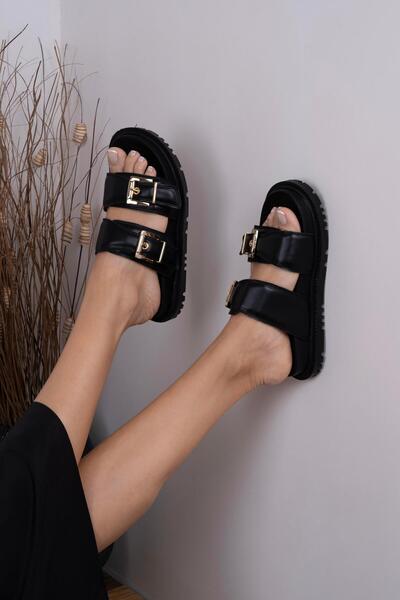 sovrana Μαύρες Παντόφλες - Με Λεπτομέρεια Ζώνης