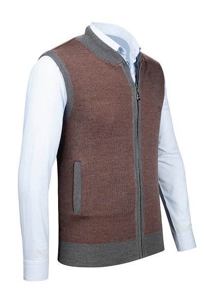 Çizgi Triko Stripe Knitwear Men's Knitwear Vest with Zipper Pocket Steel Knitwear Classic Fit - 5015J