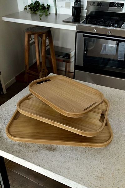 LeesHome LeesHome 3-Piece Bamboo Square 33 40 46 cm Tray Serving Presentation Tray Thin Edge