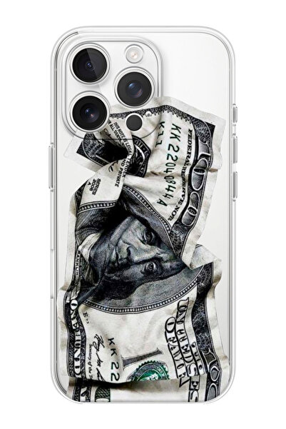 shoptocase iPhone 16 PRO MAX Uyumlu Dolar Desenli Şeffaf Silikon Telefon Kılıfı