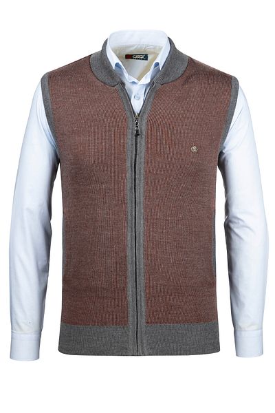Çizgi Triko Stripe Knitwear Men's Knitwear Vest with Zipper Pocket Steel Knitwear Classic Fit - 5015J