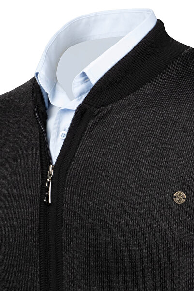 Çizgi Triko Stripe Knitwear Men's Knitwear Vest with Zipper Pocket Steel Knitwear Classic Fit - 5015J