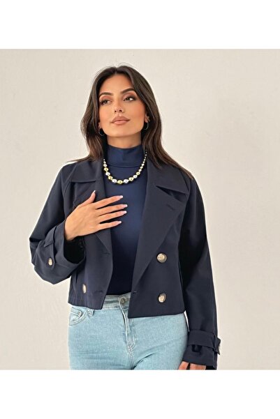 BONJOVİN PARİS Lacivert Kısa Trençkot