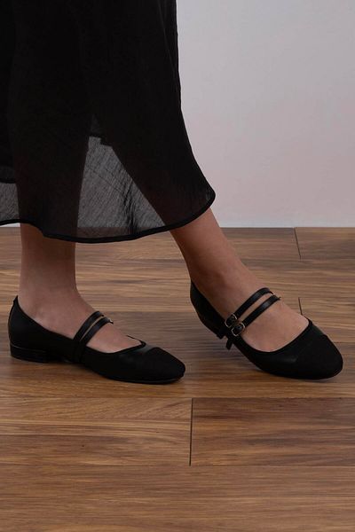 sovrana Two Belt Detailed Masked Ballerinas Black