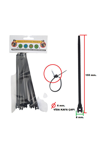 Gutsy Gt155x6pkvk Plastık Kelepçe Cıvata Kafa Geçme Dübelli 8mmx155mm Kablo Bağı