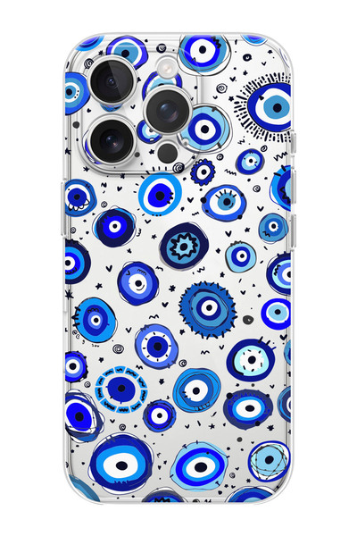 shoptocase iPhone 16 PRO MAX Uyumlu Nazar Boncukları Desenli Şeffaf Silikon T...