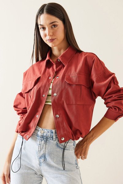 XHAN Kiremit Çift Cepli Çıtçıtlı Crop Ceket 5KXK4-48965-16