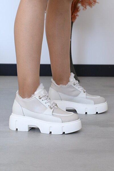 Cooliza Hakiki Deri Termo Taban Günlük Rahat Kadın Topuklu Bot Ayakkabı