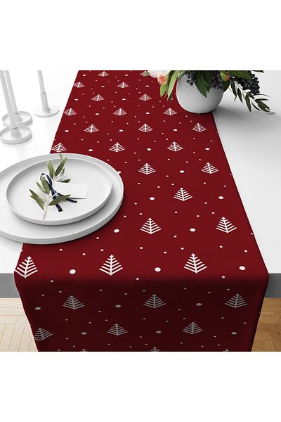 Evmila New Year Christmas Themed Pine Tree 40X140 cm Velvet Runner