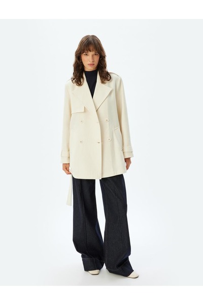 Koton Bequemer zweireihiger Trenchcoat mit Gürteltaschen