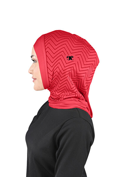 Ecardin Zigzag Striped Sports Cross Hijab Bonnet Turban - St299 Red