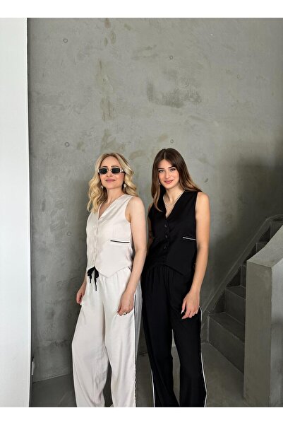 FEMİAS Black Striped Trousers and Vest Set