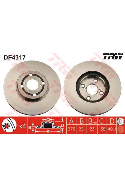 TRW Fren Diski Toyota Corolla E12 1,4D-4D Ön - 275 mm -