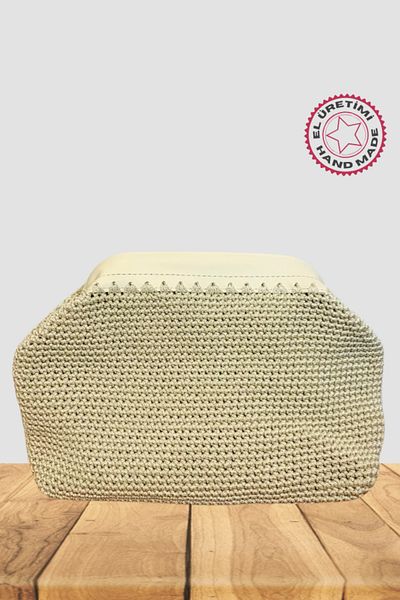 Uretti - Hüsniye 8494 Χειροποίητη Μπεζ τσάντα με σχοινί μακραμέ