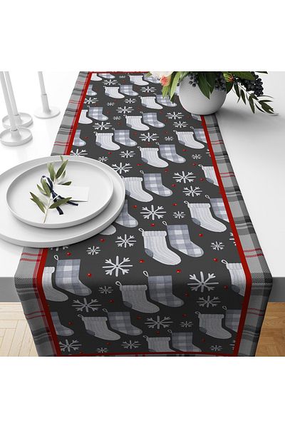 Evmila New Year's Christmas Themed Plaid and Socks 40X140 cm Velvet Runner