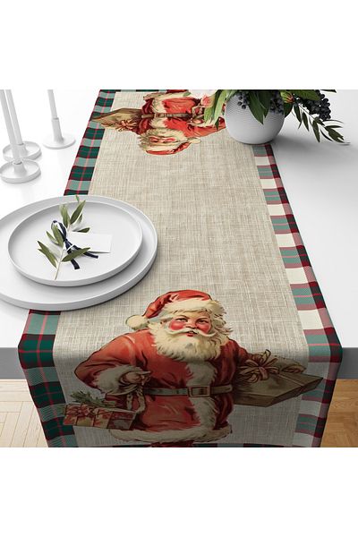 Evmila New Year Christmas Themed Santa Claus 40X140 cm Velvet Runner