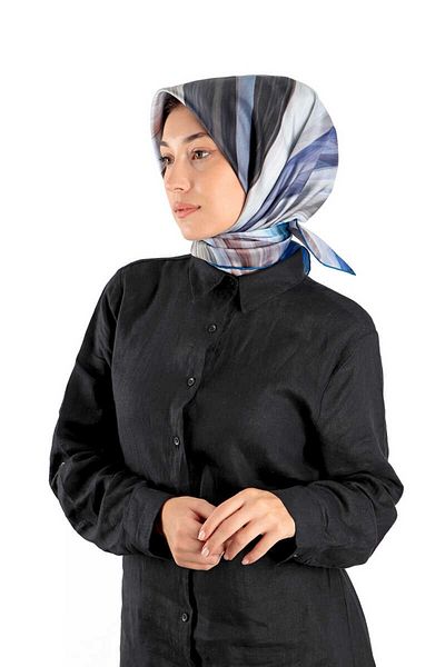 Bursa İpek Eșarfă de mătase din twill cu model Blue Breeze