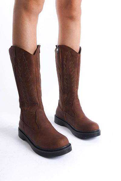 Bak Store Γυναικείες μπότες Western Cowboy με ματ κεντημένο φερμουάρ