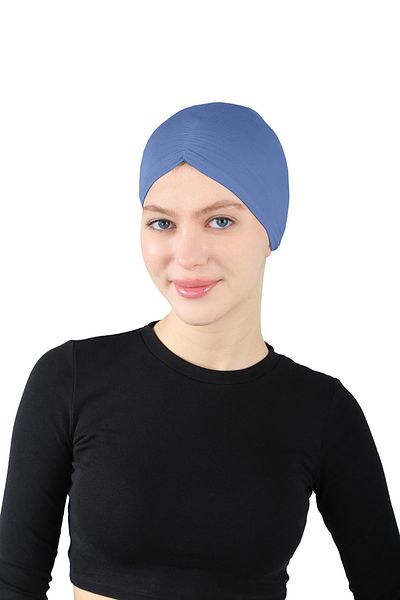 Ecardin Indigo Blue Pleated Comfortable Snap Bonnet - St 256